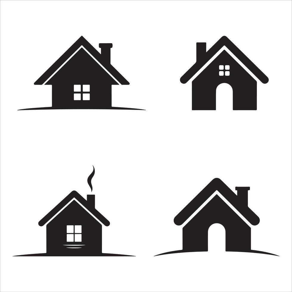Four black house icons on white background home building vector