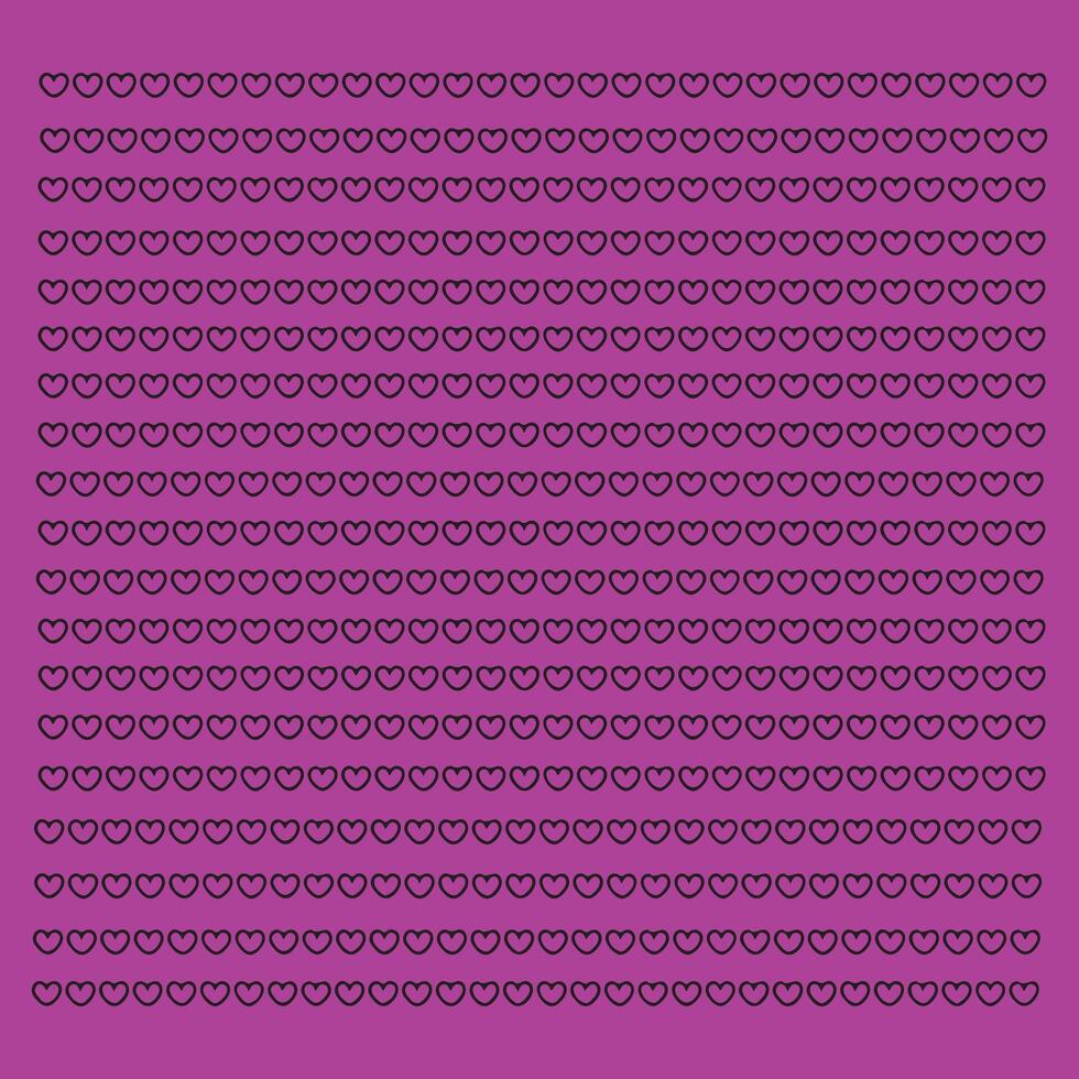 Repeating black outline hearts on purple background pattern vector