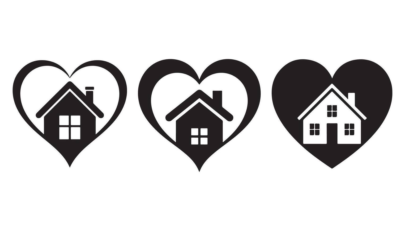 Three black hearts with white houses inside home love vector