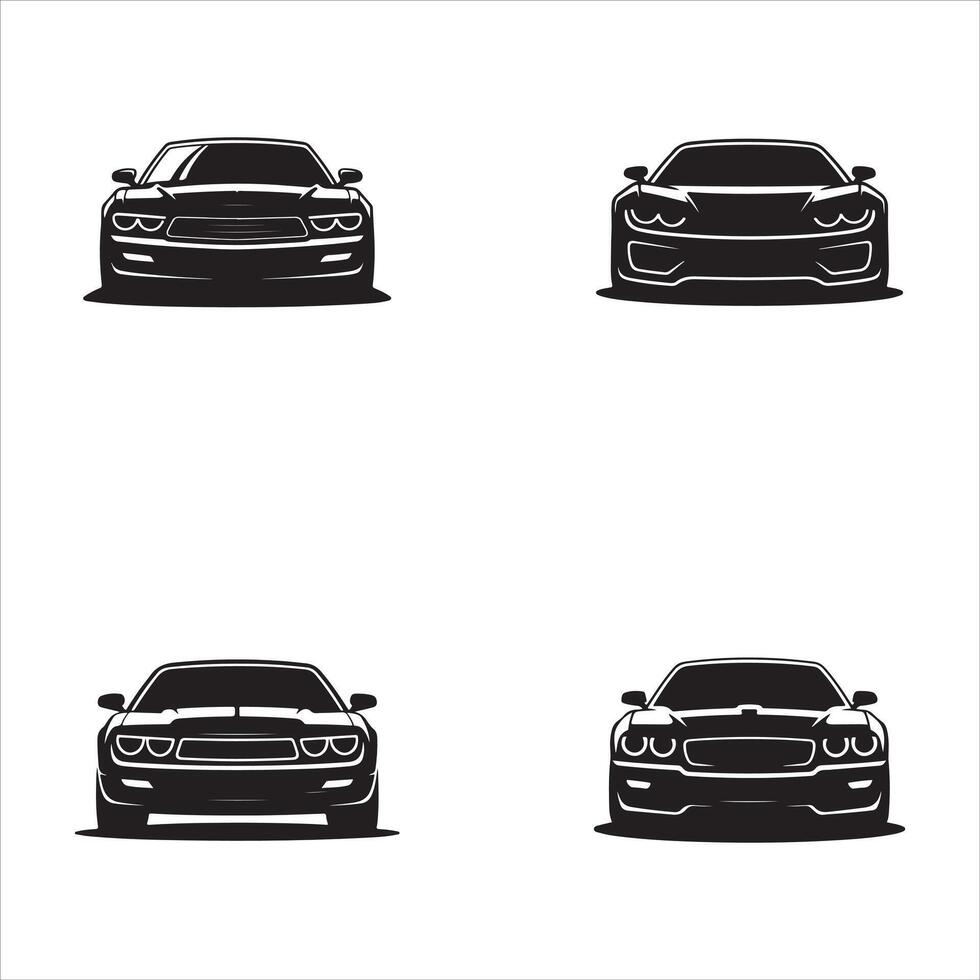 Four black car front silhouettes on white background vector