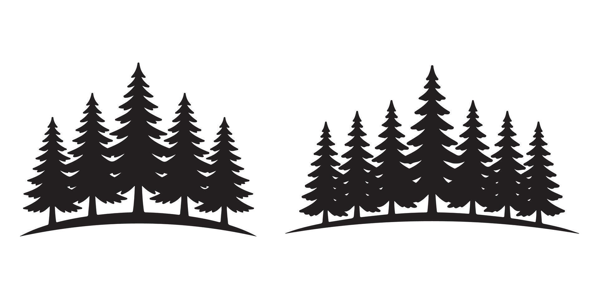 Black silhouette pine trees on white background forest vector