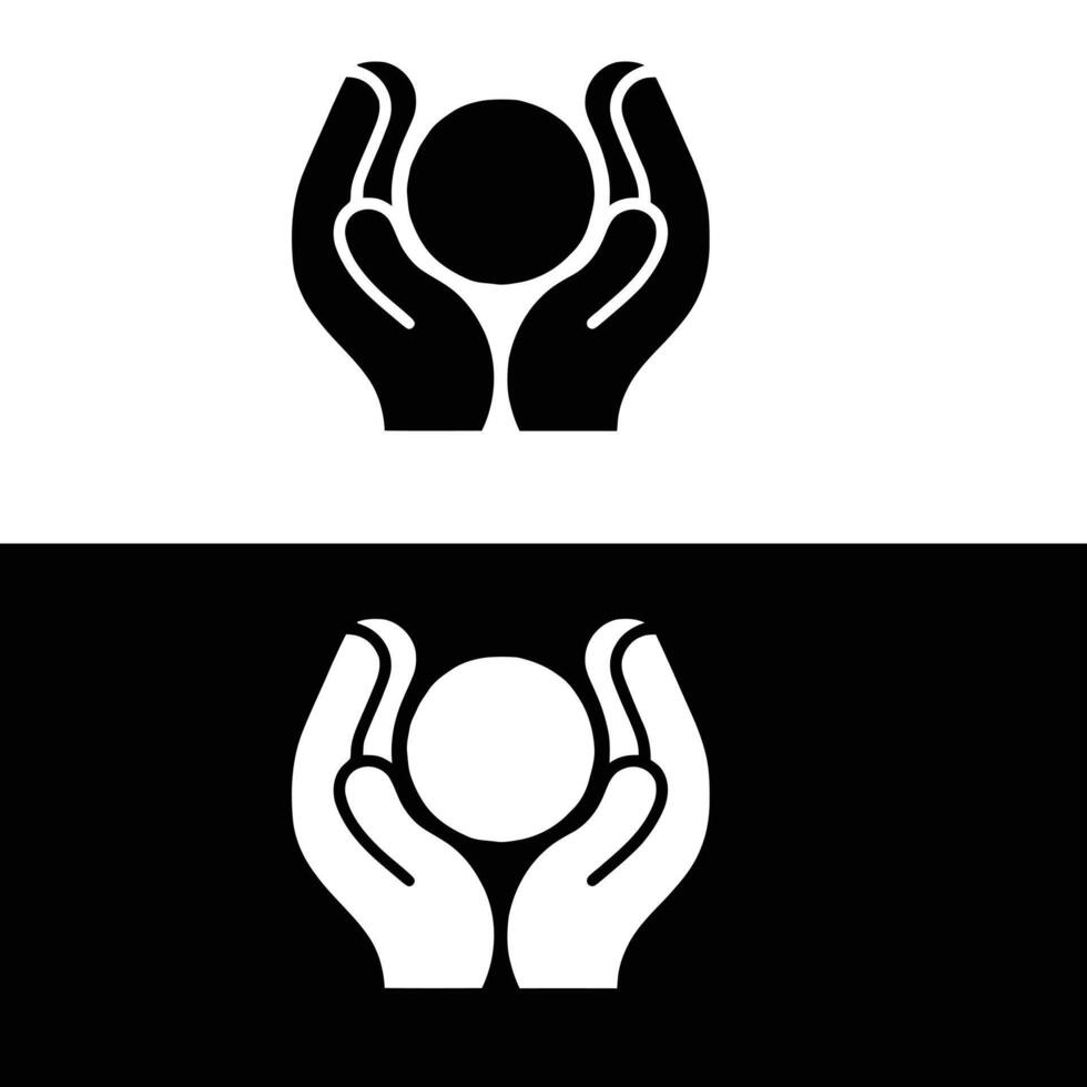Two black and white icons of hands holding a ball vector