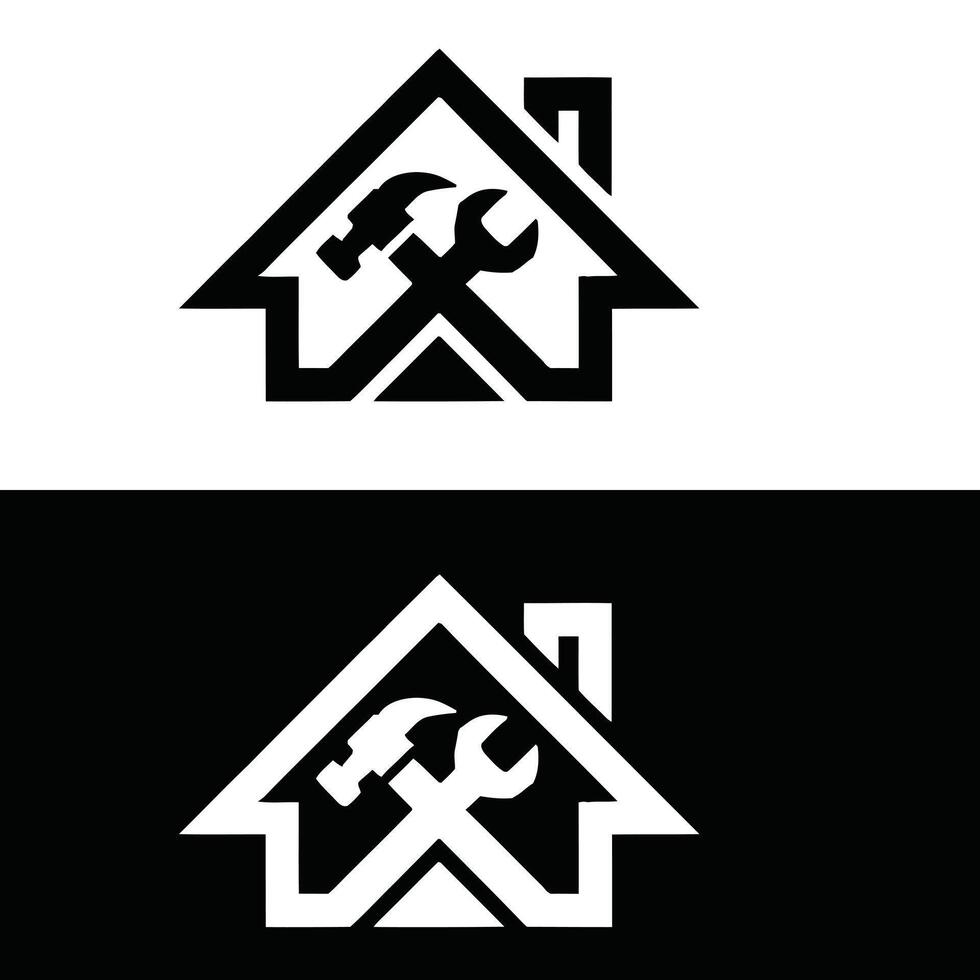 A house and a wrench logo design vector