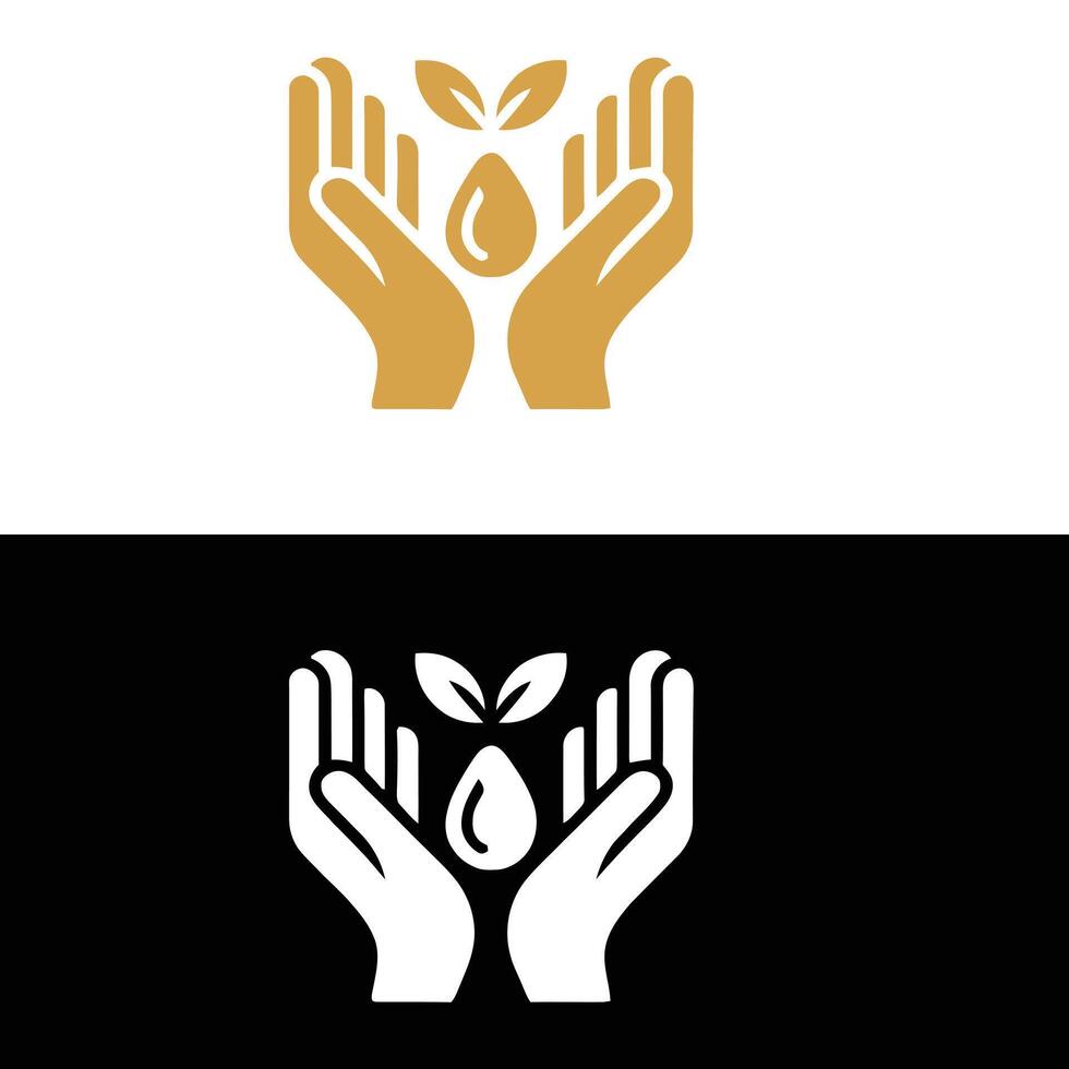Two hands holding a leaf and a drop of water vector