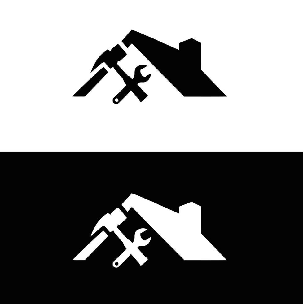 A house and a hammer and wrench logo vector
