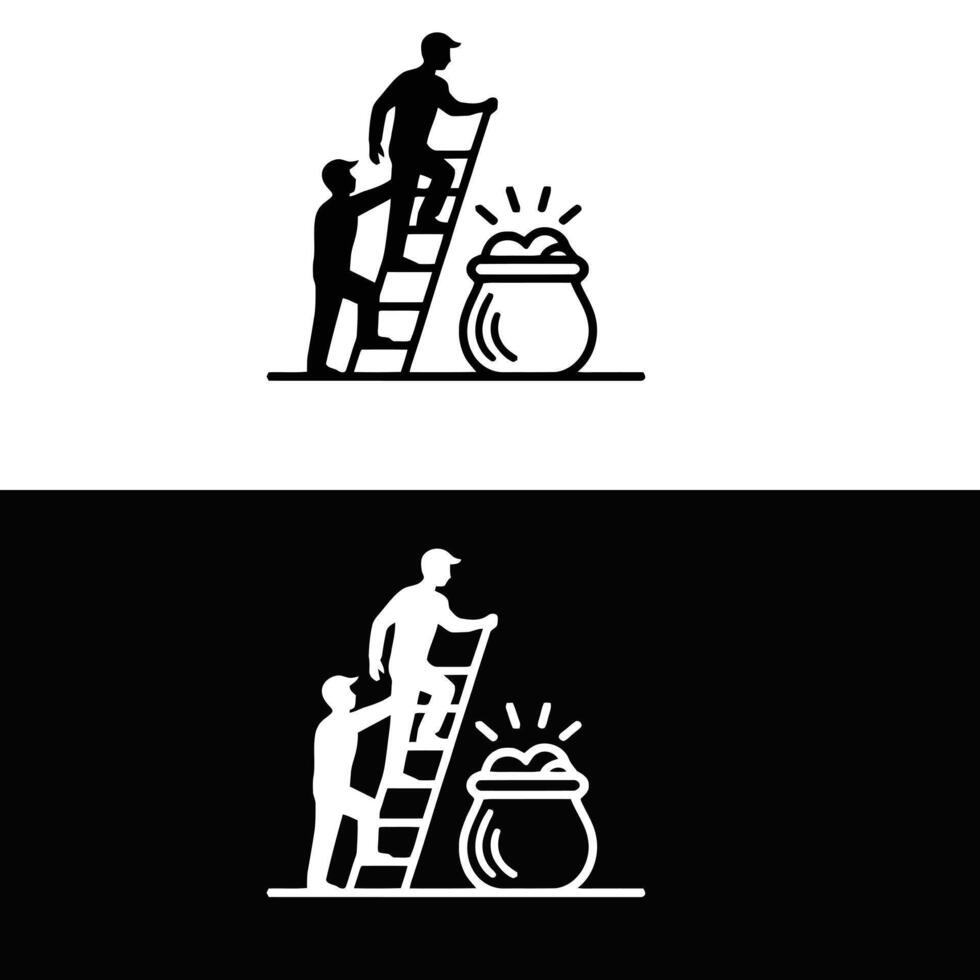 Two black and white logos with a man on a ladder and a man on a ladder with a vector