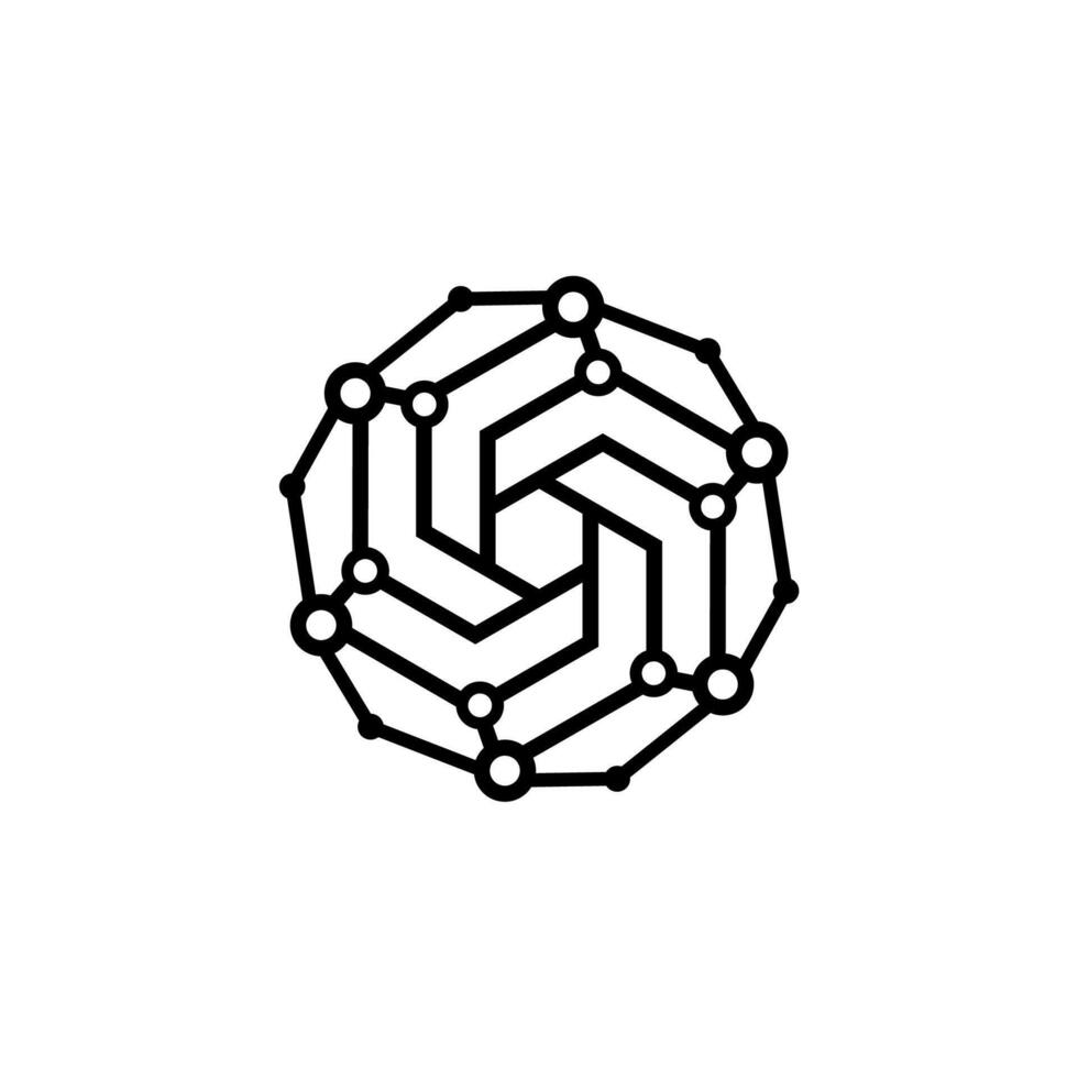 Hexagon logo. Tech logo. Modern Globe Network Connection Technology internet web vector