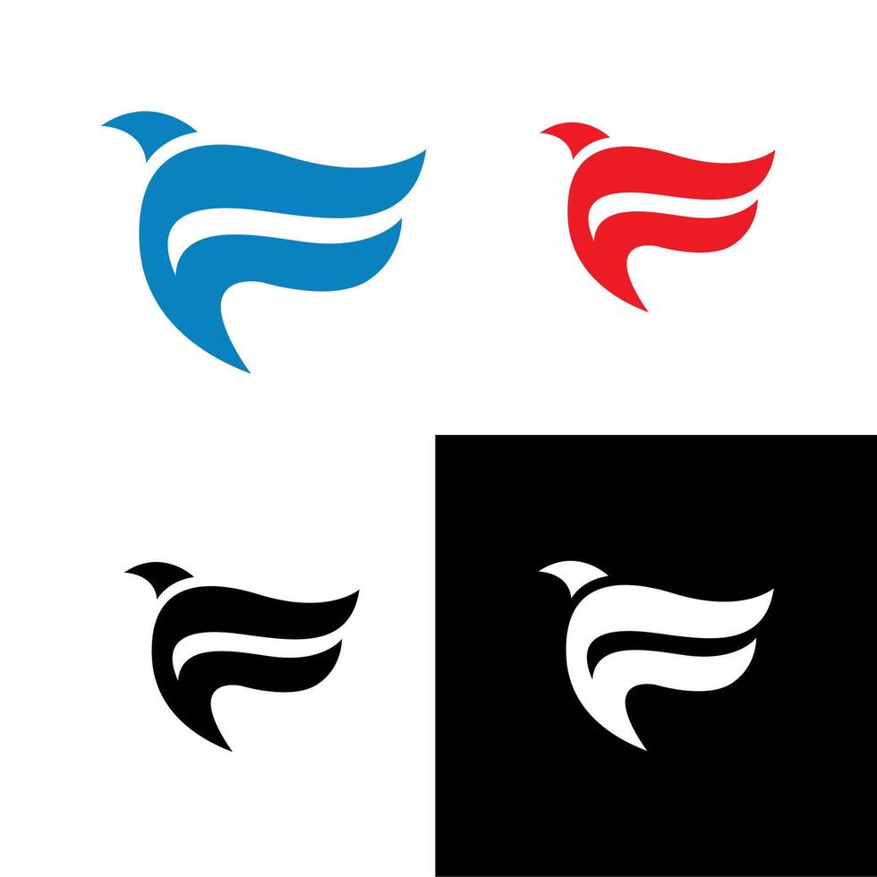 Letter F with Bird for Flap Free Flock Freedom Fly Flying Flight Feathers logo design, Minimal Logo branding design. vector