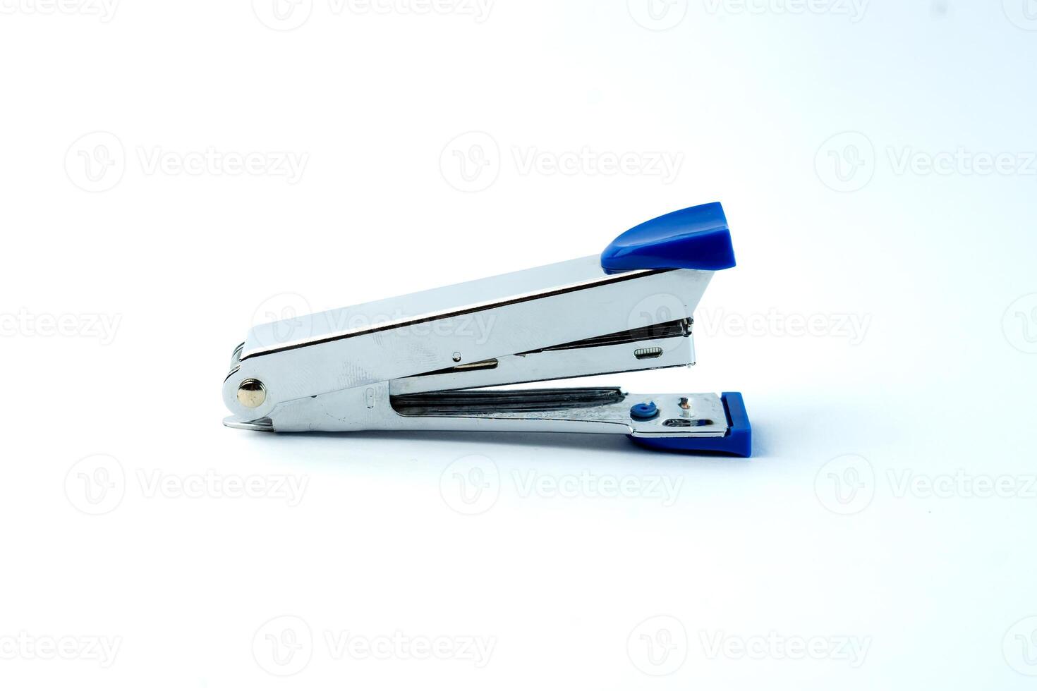 Metal stapler with a blue plastic grip, ideal for office, school, or home use. Durable, compact, and easy to reload, perfect for binding documents neatly and efficiently photo