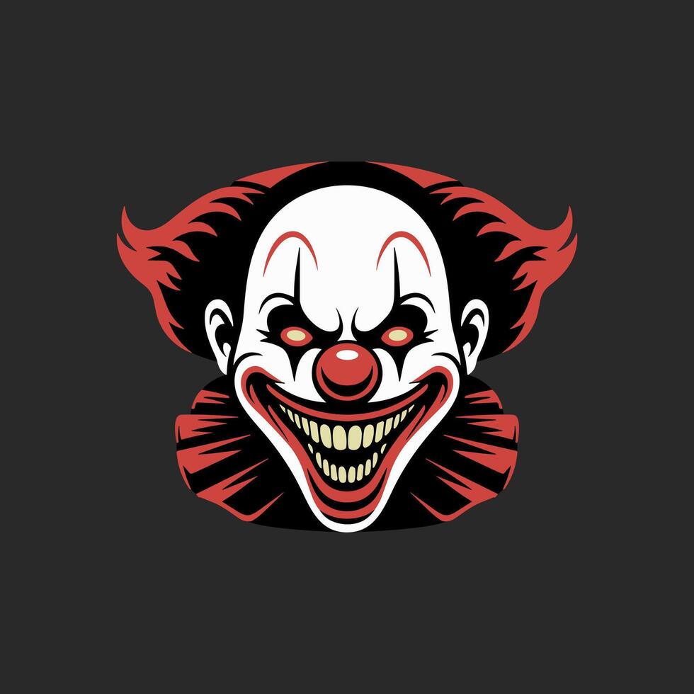 menacing dark horror themed clown face logo with glowing red eyes and big red nose - AF vector
