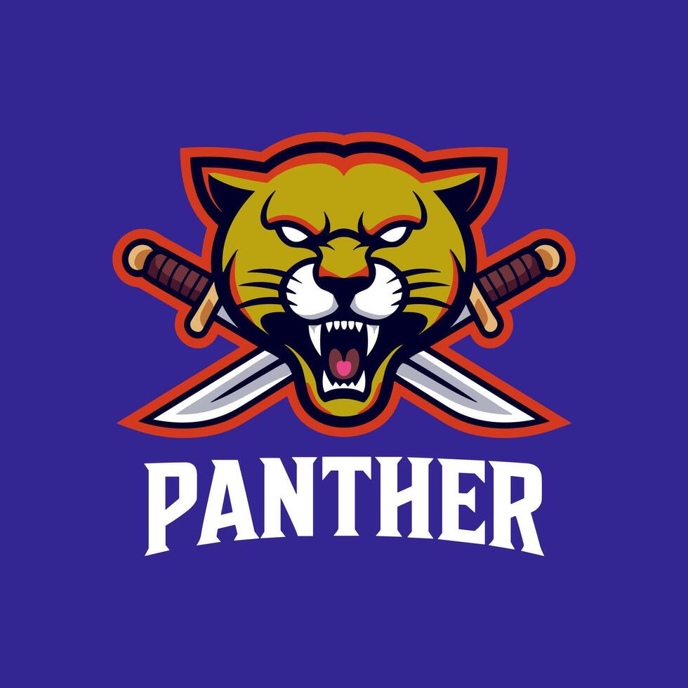 fierce blue panther head logo with open mouth showing sharp white teeth and red tongue, modern gaming style - AF vector