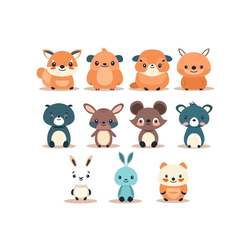 Collection of cartoon cute animals vector