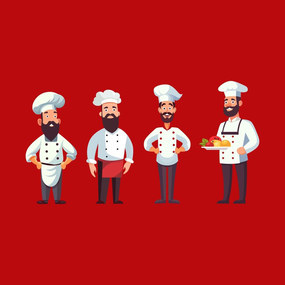 Cartoon chefs in various outfits vector