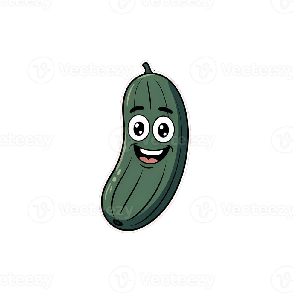 Cartoon cucumber character with a happy expression and large eyes designed for childrens artwork and playful themes png