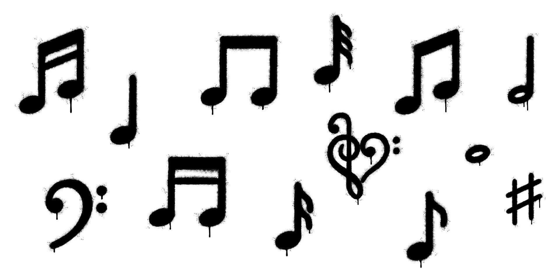 Graffiti Style Music Symbols Collection on White Background. vector