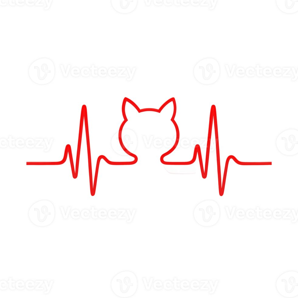 Cat silhouette outlined by heartbeat line representing love for pets and veterinary care in a creative design png
