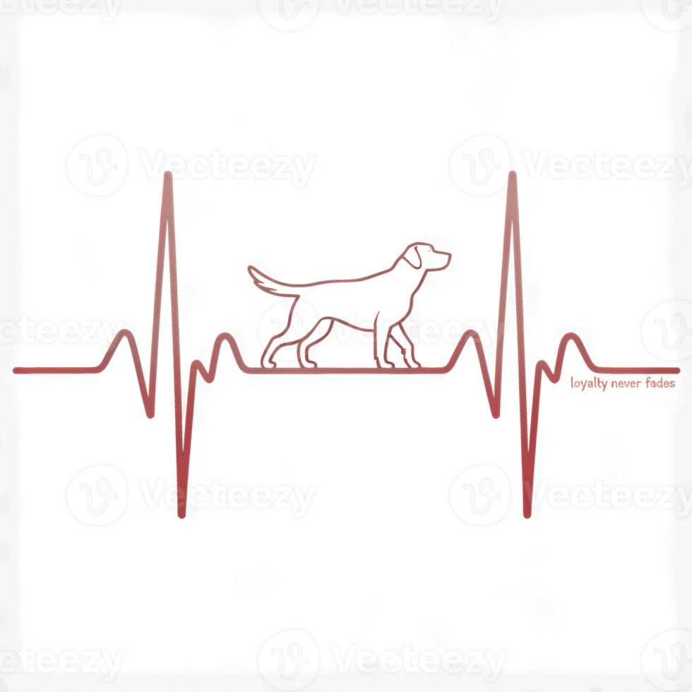 Heartbeat line featuring a dog silhouette representing loyalty and companionship in a simple artwork png