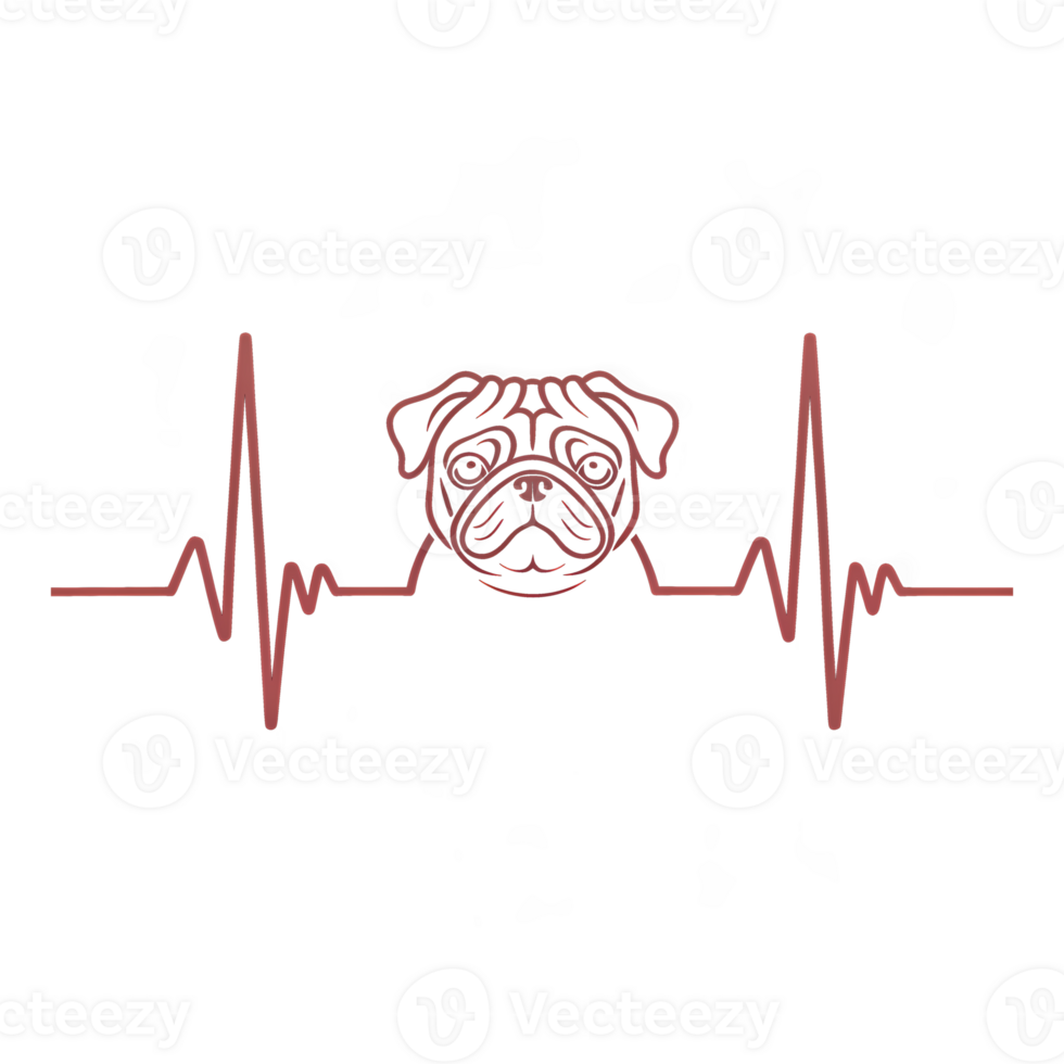 Pug illustration with heartbeat line symbolizing love and companionship png
