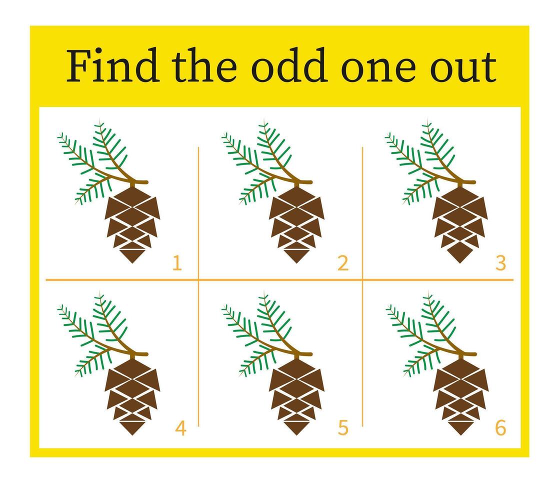 Puzzle game for children. Attention task. Kids activity page. Cartoon pine cone. vector