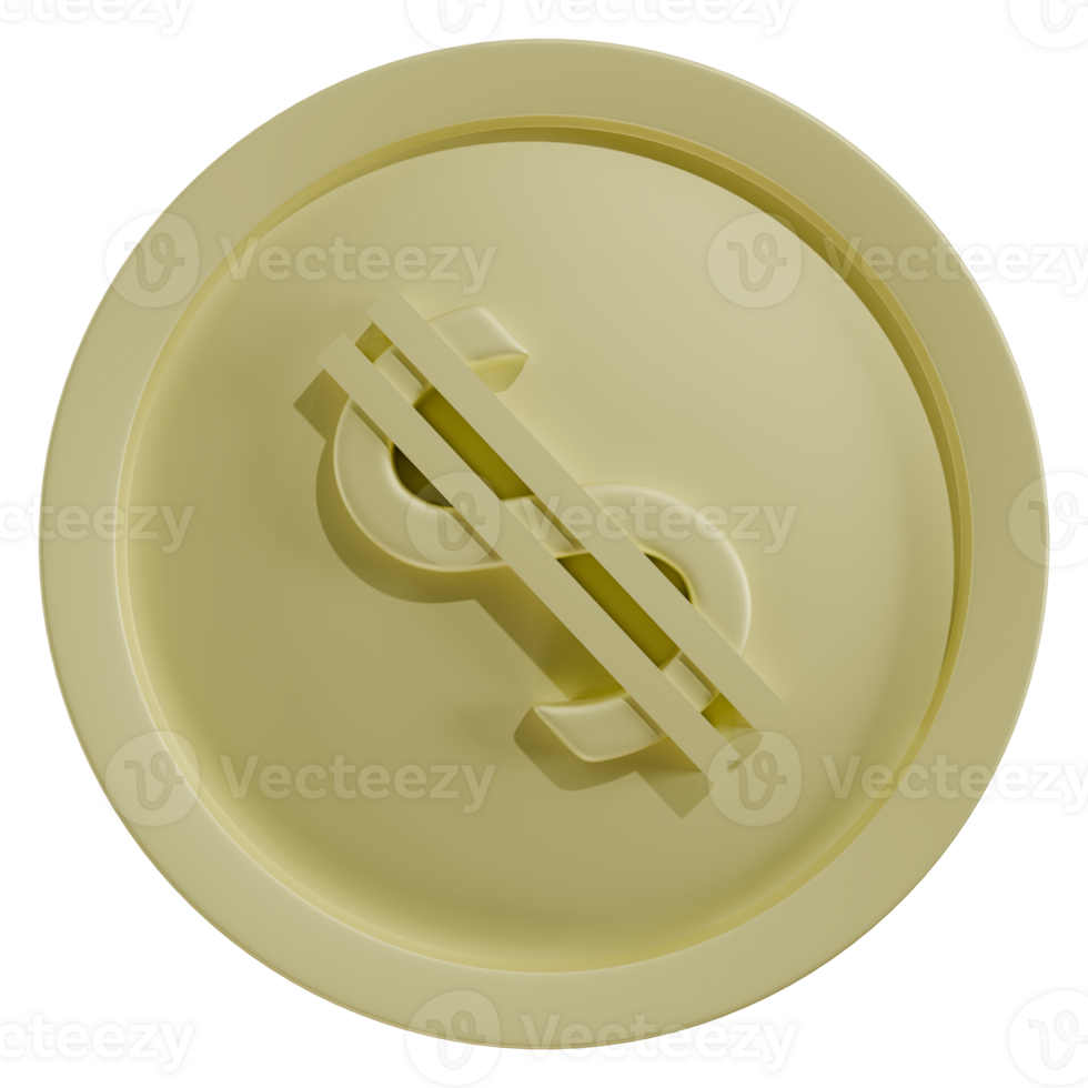 Golden Coin with Dollar Symbol 3D Render png