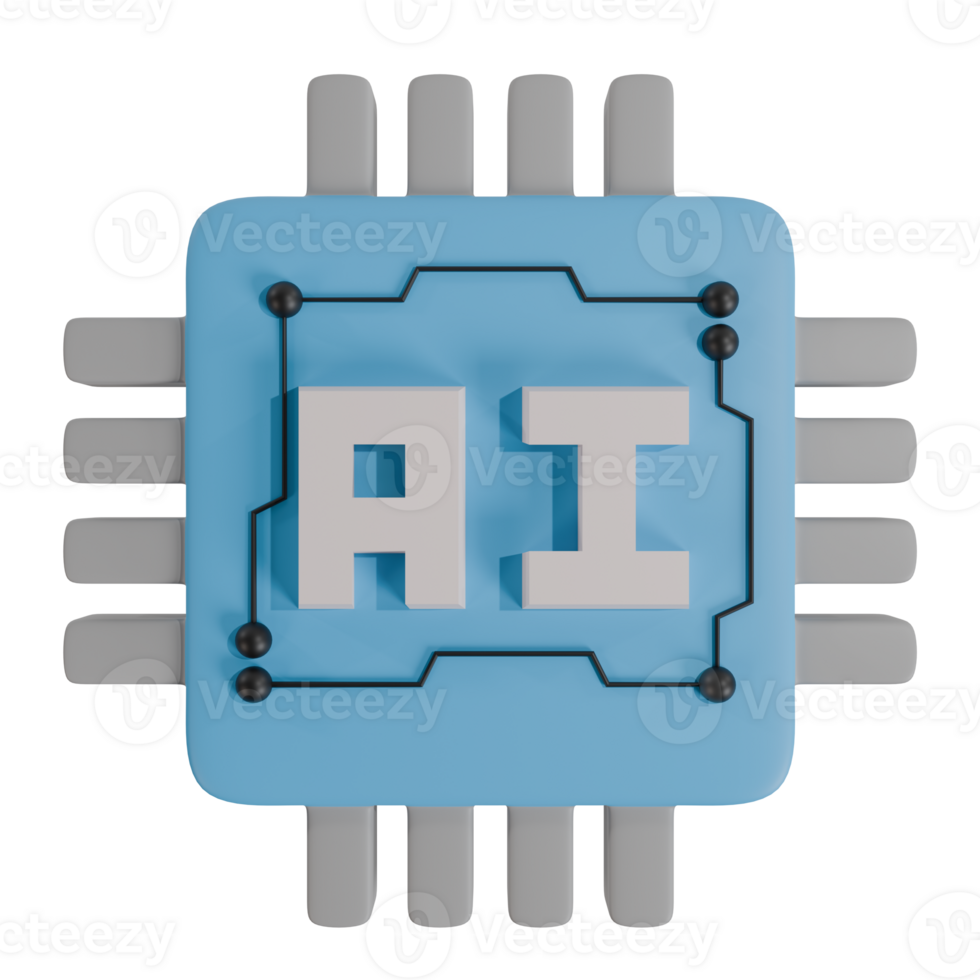 A blue and gray computer chip with the word ai png