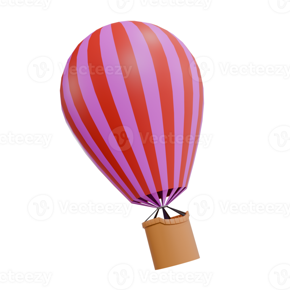 3D Hot Air Balloon with Red and Pink Stripes Travel and Adventure Symbol png