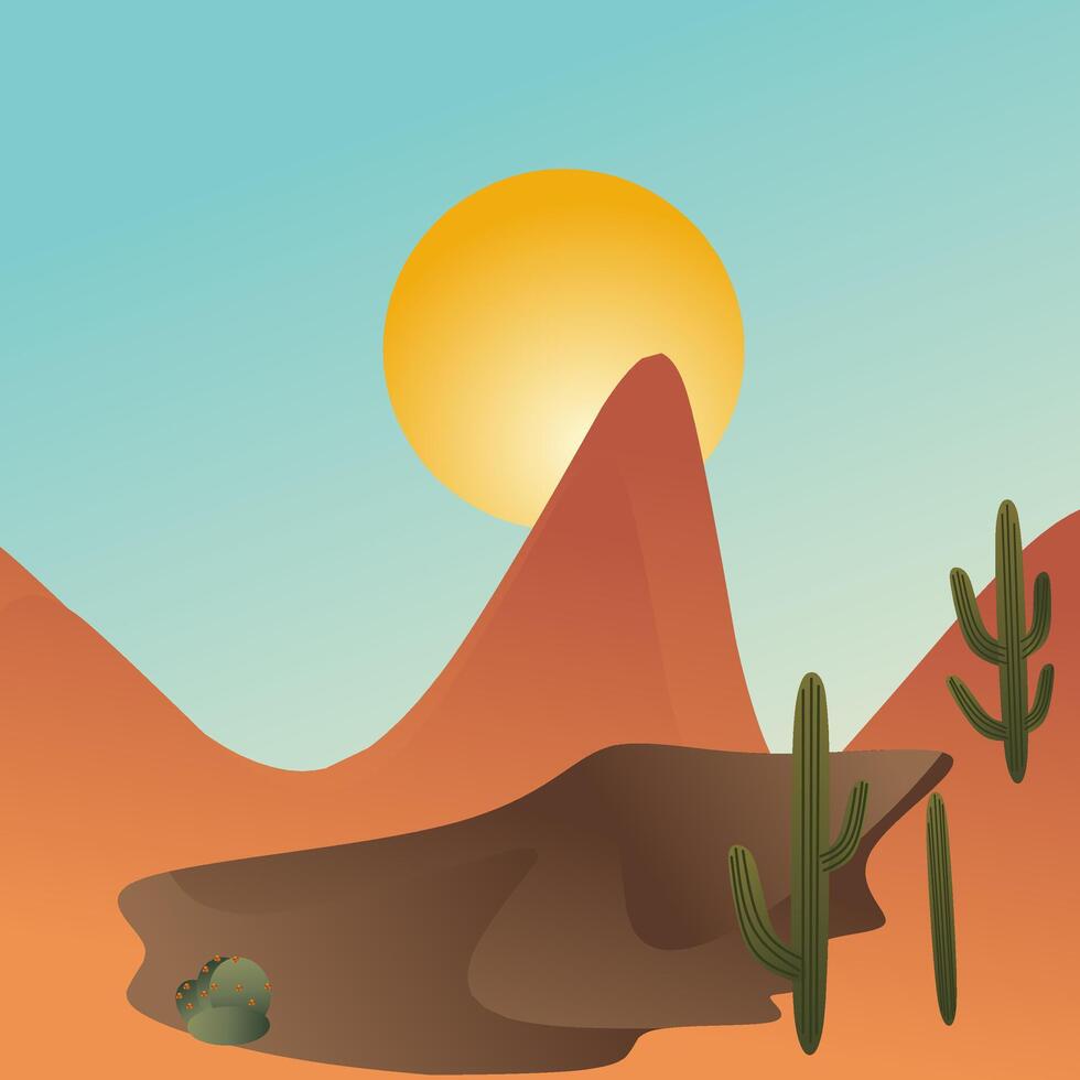 Desert landscape with mountains and cactuses vector