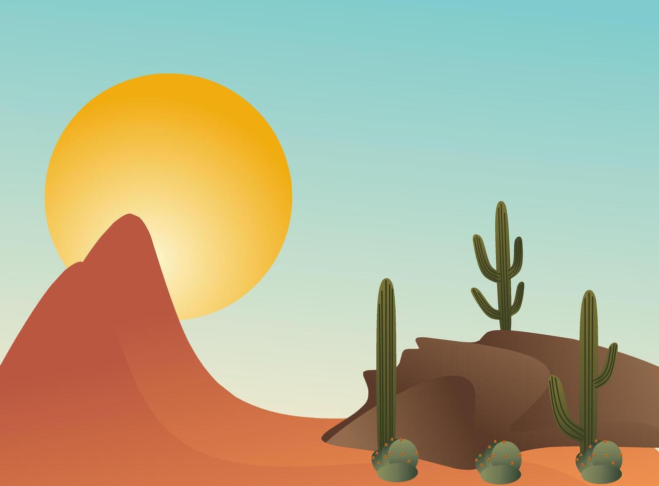 Desert landscape with cactuses and sun art vector