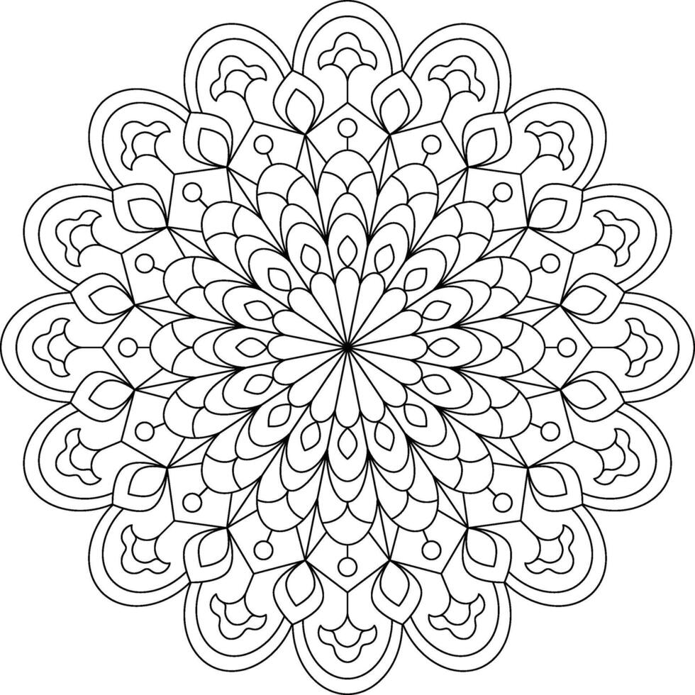 Symmetrical Mandala Pattern for Relaxation and Stress Relief, Printable Geometric Design for Meditation and Focus. vector