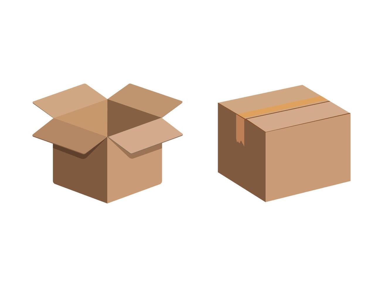 Open and close cardboard box parcel illustration vector