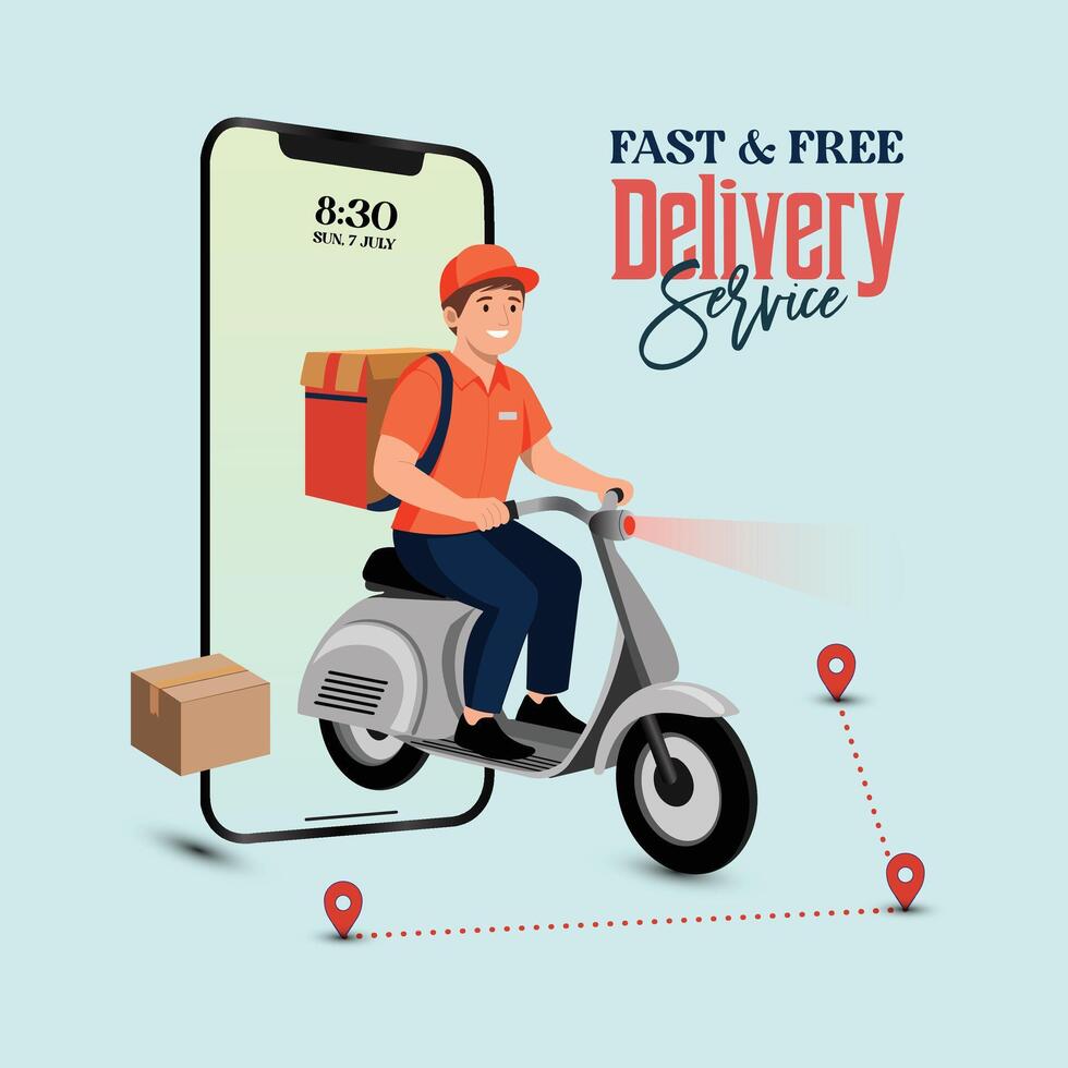 Delivery man with parcel on scooter delivery service illustration vector