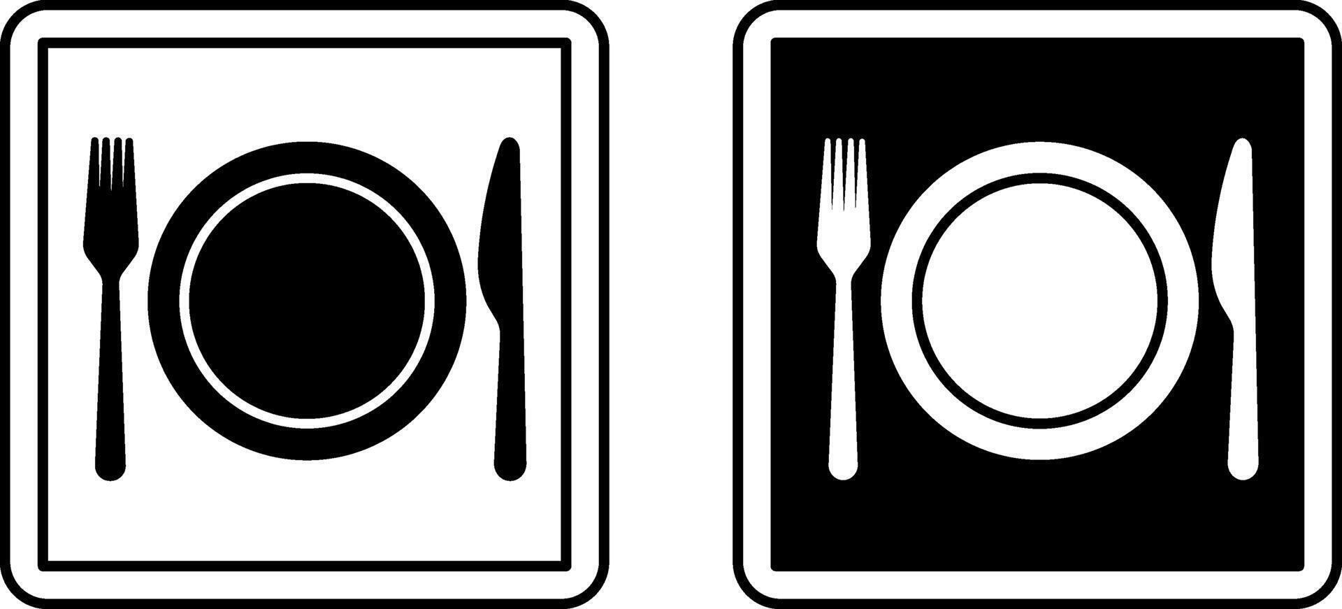 Cafeteria Signs. Black and White Illustrations. Catering Point in Hospital Building. Plate, Fork, and Knife. Road Sign or Sticker vector