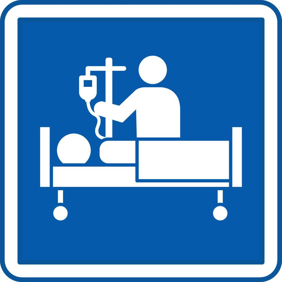 Blue Intensive Care Sign. Illustration. Medical Worker Putting a Drip on a Patient, Treating a Sick Person. Signboard in the Department of the Hospital vector