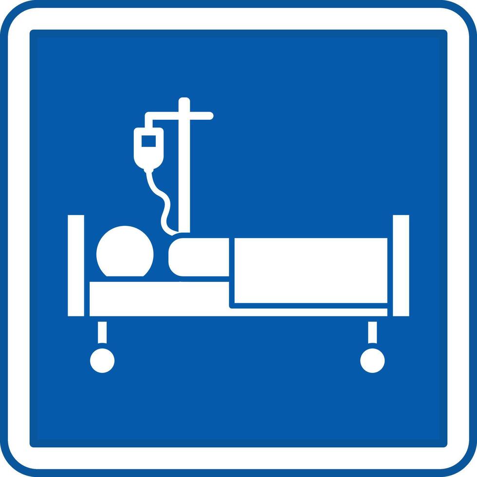 Blue Inpatient Sign. Illustration. Patient Lying Under IV, Treatment of a Sick Person in Hospital. Sign in the Hospital Department vector