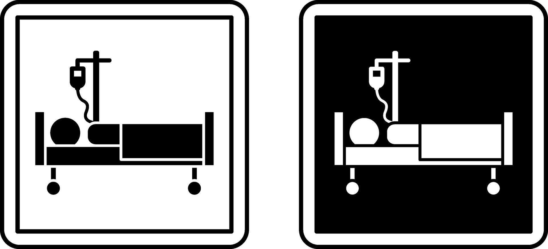 Inpatient Signs. Black and White Illustration. Patient Lying Under IV, Treatment of a Sick Person in Hospital. Sign in the Hospital Department vector