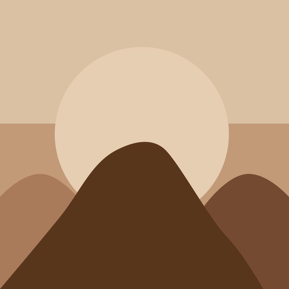Aesthetic Illustration With 3 Mountains And The Sun Behind Them vector
