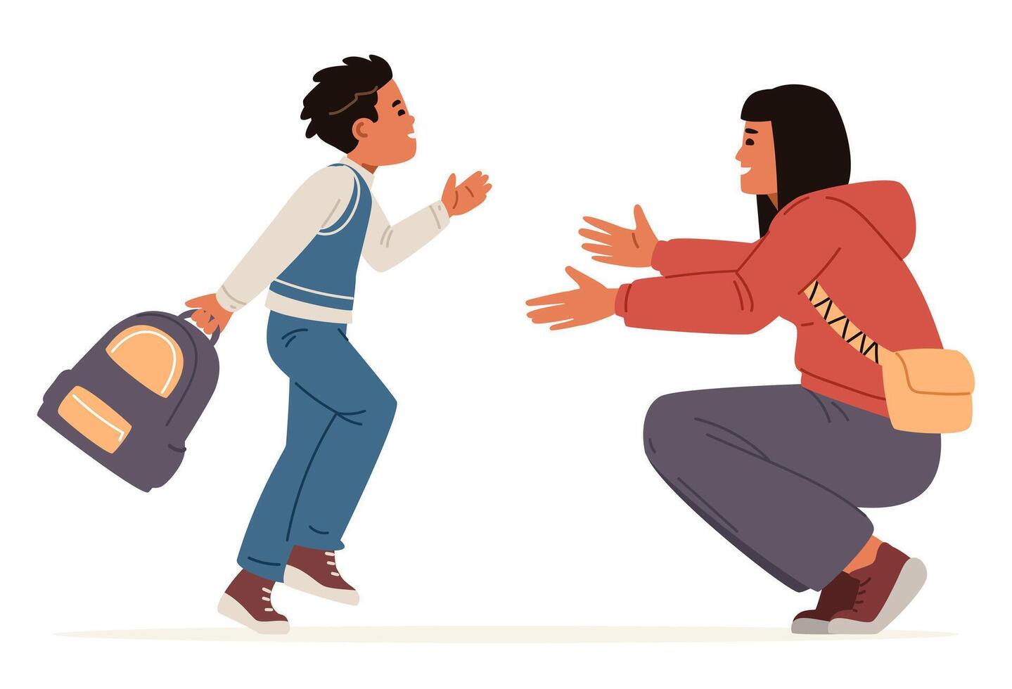 Mother welcoming son home from school vector