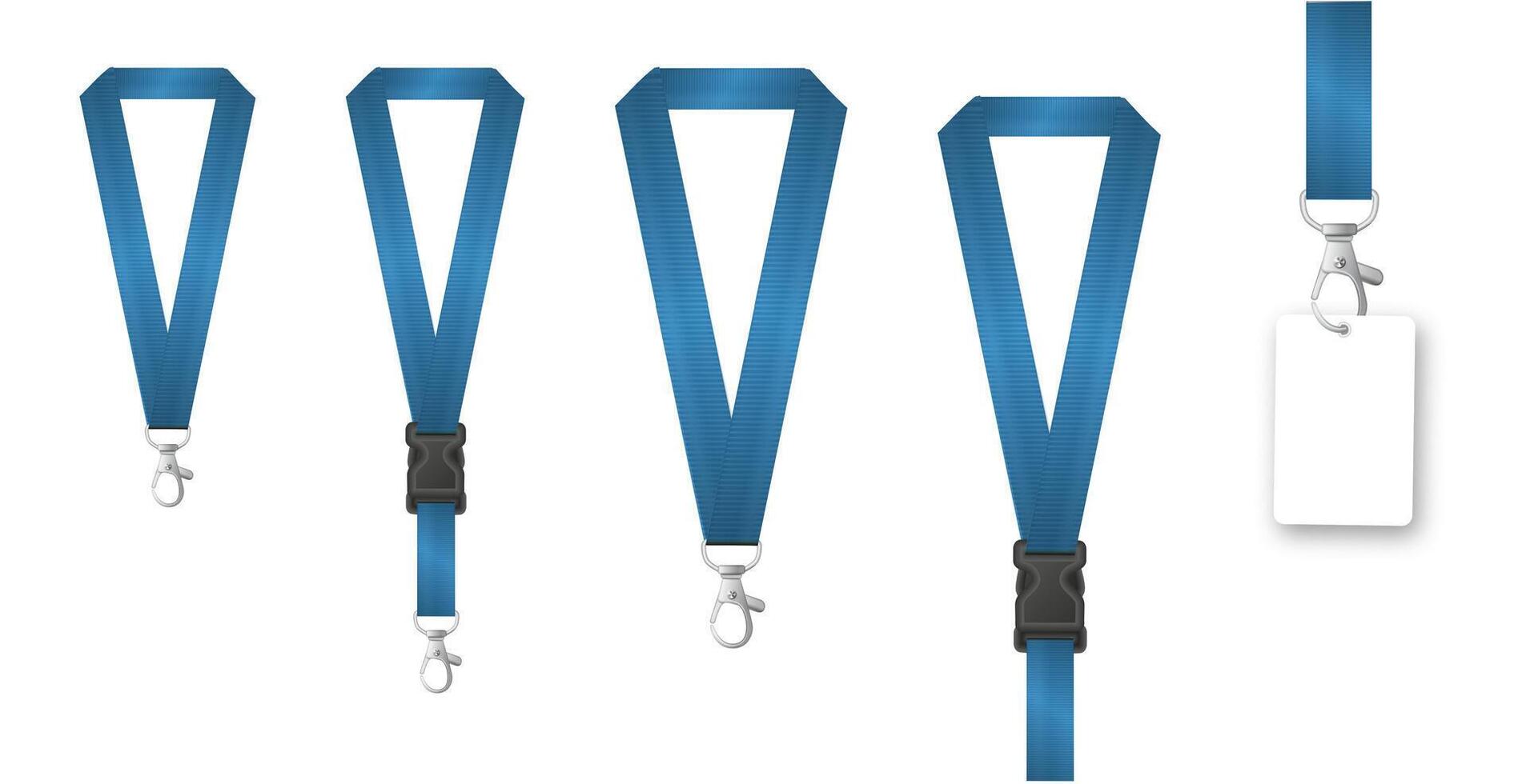 Badges Lanyard design. Identification card with ribbon. Metal closure and card with plastic. Accreditation for events congresses and companies. vector