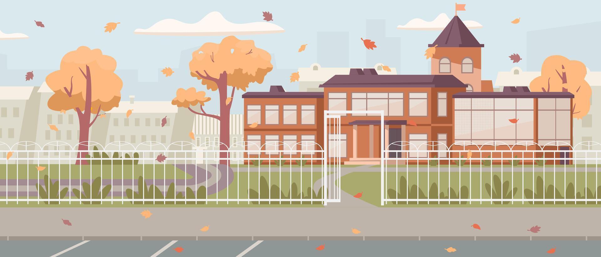 colorful school in autumn scenery vector