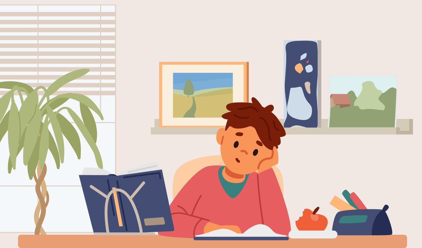 Boy studying at a desk vector