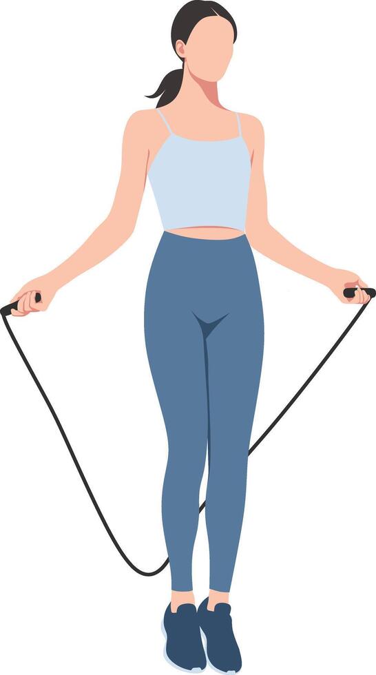 A young woman exercises jumping rope vector