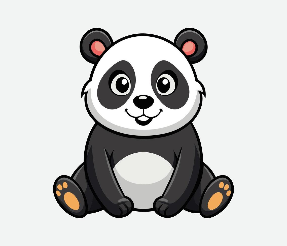 Adorable panda cub sitting patiently awaiting treats with a gentle smile and soft graphic vector