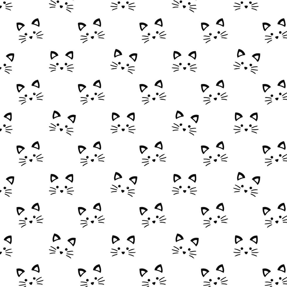 Playful kitty faces dance in monochrome bliss a charmingly quirky pattern vector
