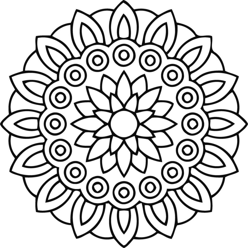 Intricate flower mandala radiating peace and tranquility with clean line work against a crisp white vector