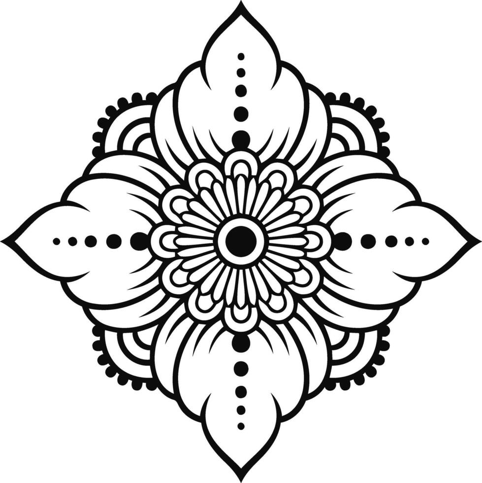 Intricate symmetrical floral mandala symbolizing growth harmony and personal transformation in black vector