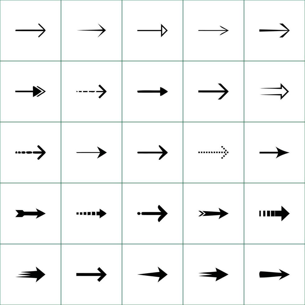 Navigating choices A grid of diverse arrow styles symbolizes direction and decision making vector