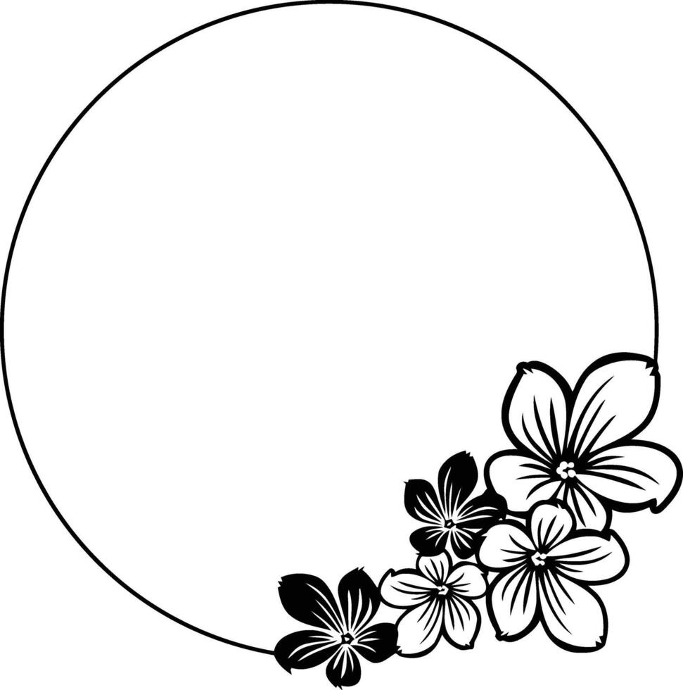 Black and white flower frame A delicate floral border celebrating springtime beauty Circle vector
