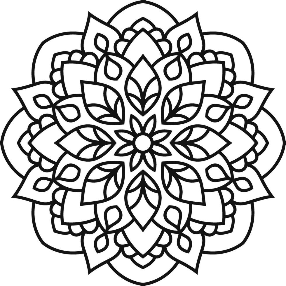 An intricate mandala design with floral motifs and leaf patterns promoting mindfulness in stark vector