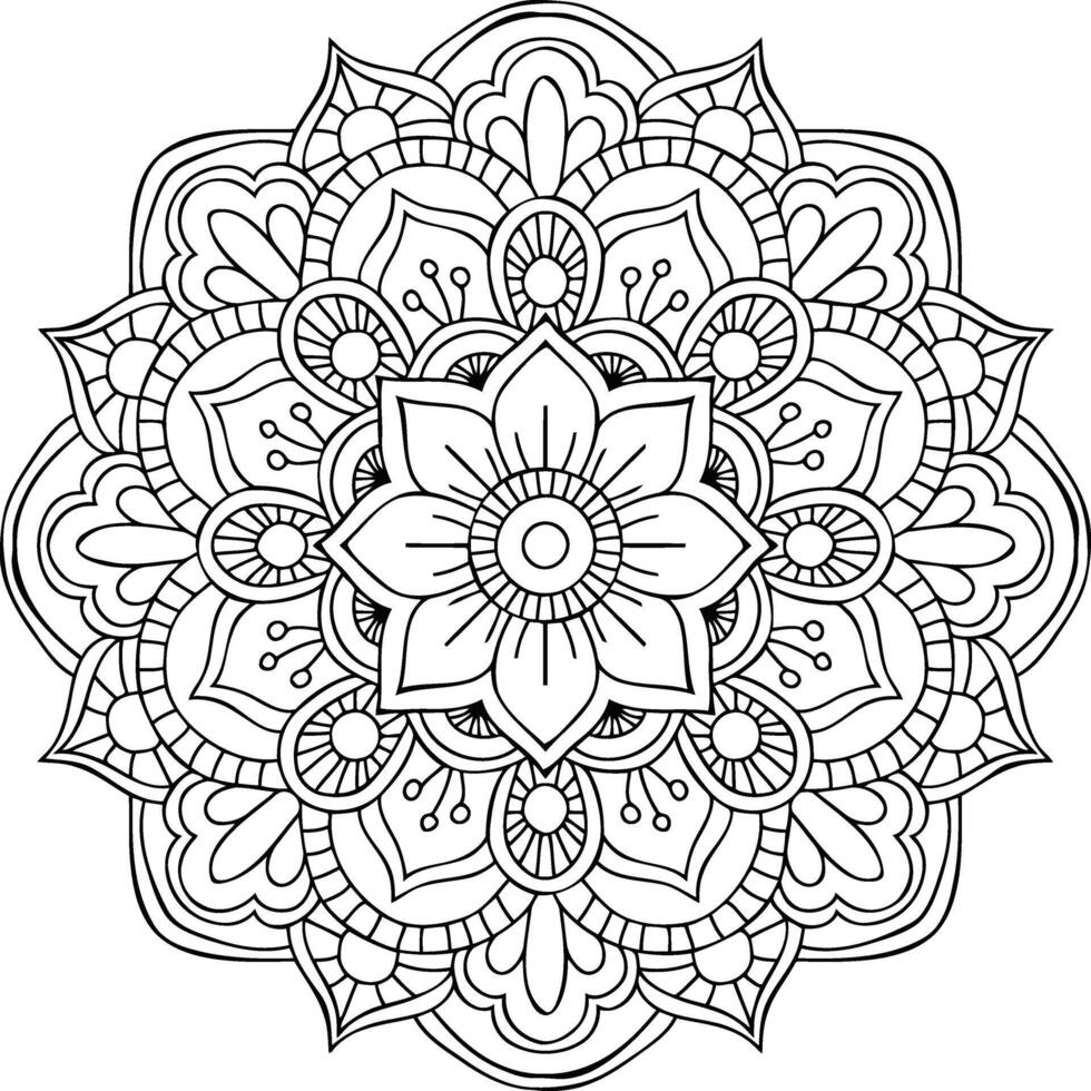 Meditative Mandala A journey into mindful coloring seeking peace and creative expression in a complex floral design vector