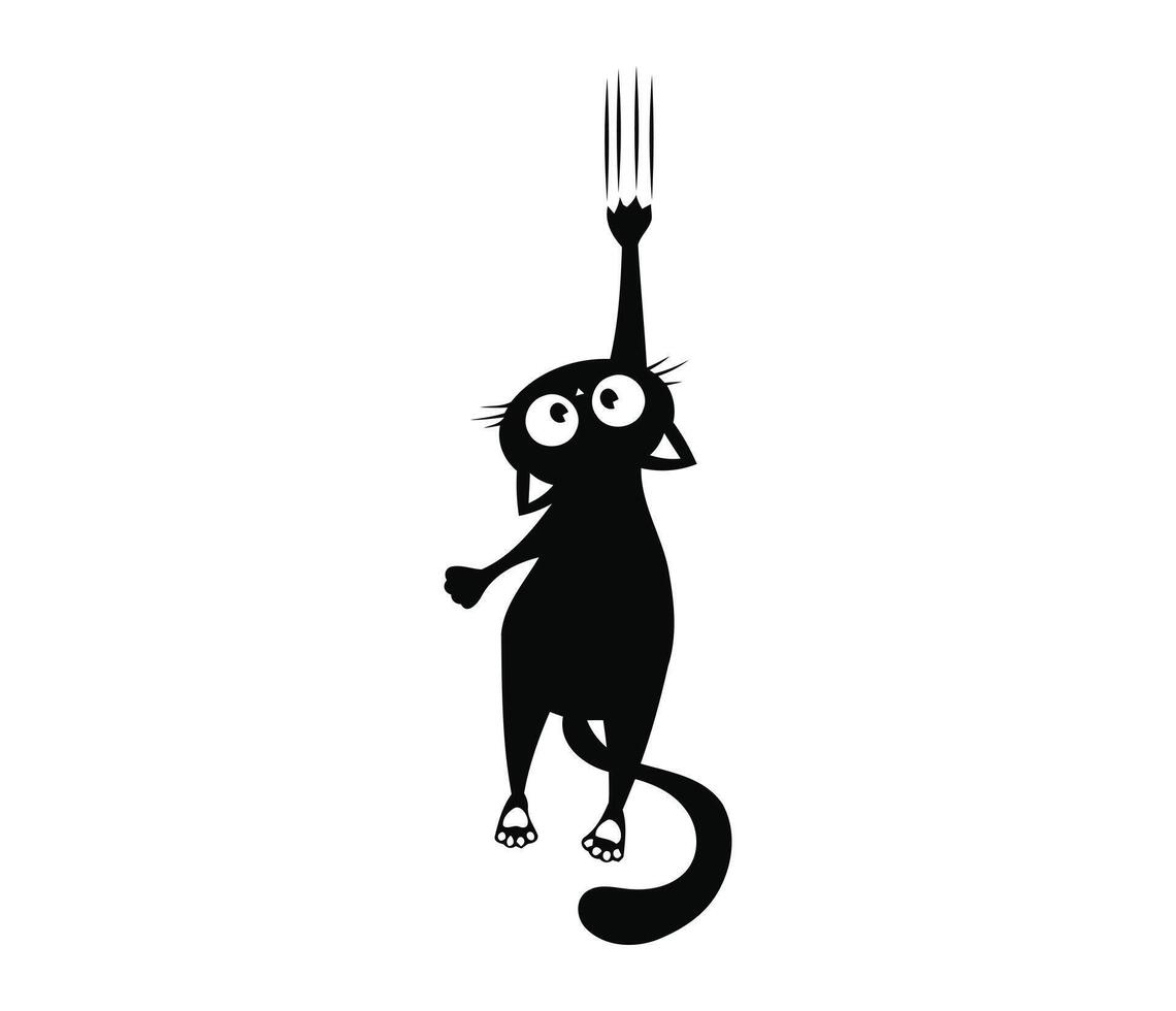 Mischievous black cat playfully scratching upwards leaving claw marks with high contrast vector